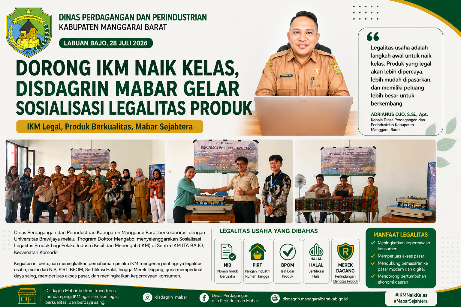 DISDAGRIN MANGGARAI BARAT DORONG IKM NAIK KELAS MELALUI SOSIALISASI LEGALITAS PRODUK
