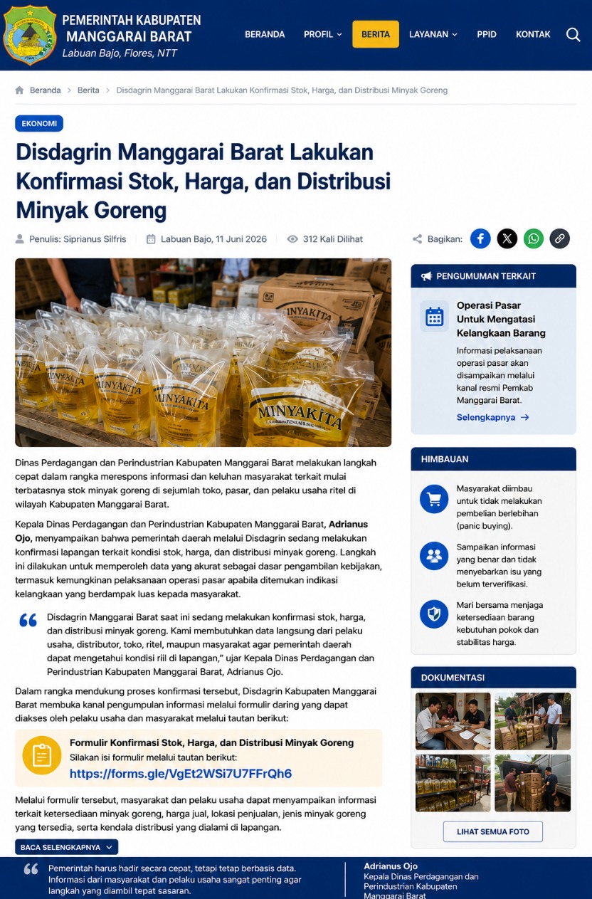Disdagrin Manggarai Barat Lakukan Konfirmasi Stok, Harga, dan Distribusi Minyak Goreng