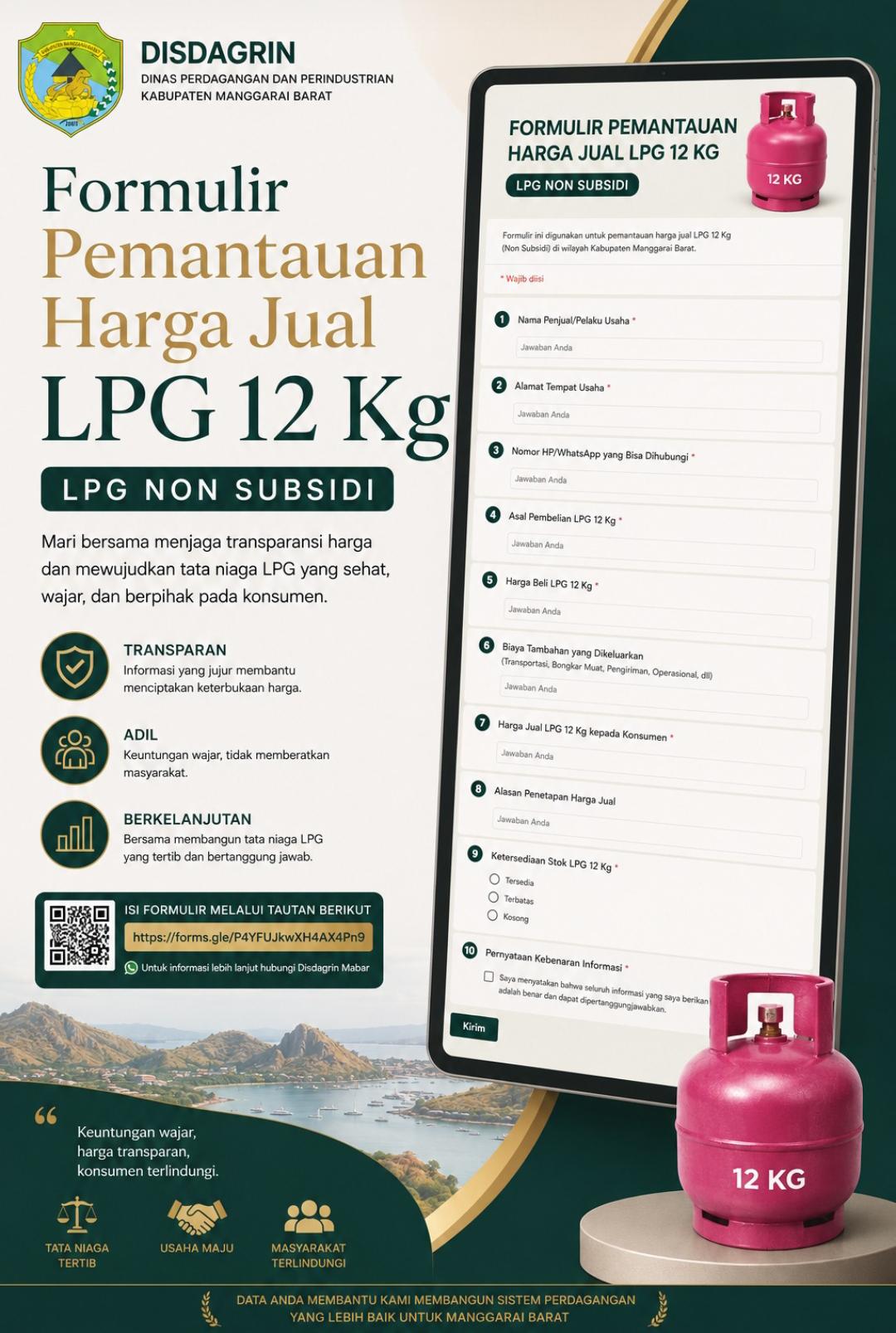 Disdagrin Manggarai Barat Publikasikan Formulir Pemantauan Kewajaran Harga LPG 12 Kg