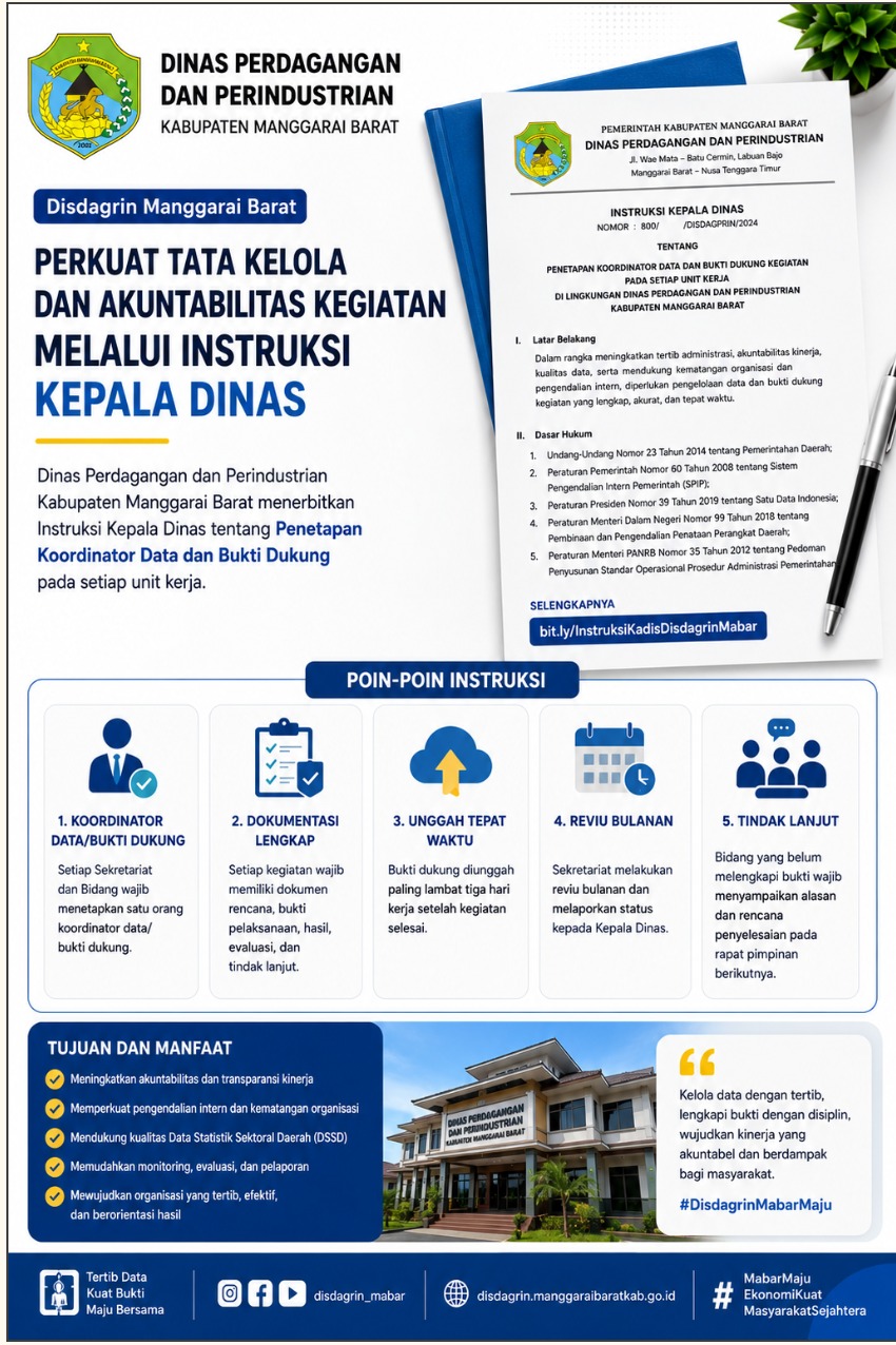 Disdagrin Mabar Perkuat Akuntabilitas Kegiatan Melalui Koordinator Data dan Bukti Dukung